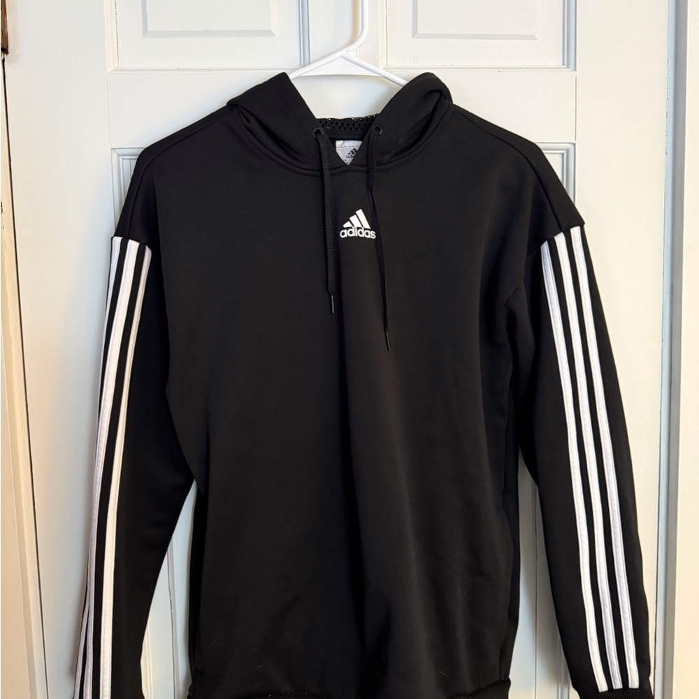 Adidas Men's Black and White Striped Hoodie